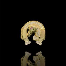 14K THREE-TONE GOLD HORSESHOE RING W ZIRCONIA STONES
