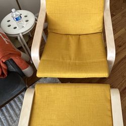 POÄNG Armchair and ottoman, birch veneer/Skiftebo Yellow Color 