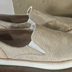 UGG Women's Size 8.5 Slip On Adley Perforated Leather Gold Stardust Sneaker