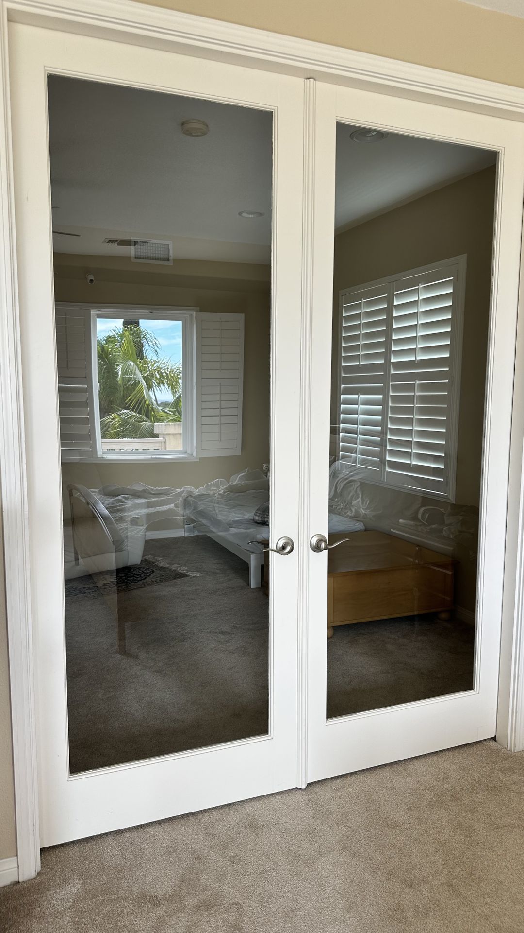 Pair of white glass French doors