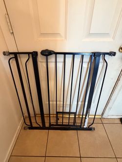 Carlson Black Dog Pet Pressure Mount Fence with Mini Door - 30”-36” Length
