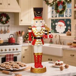 23.62 in. Lighted Red Nutcracker Soldier with Presents, Battery Operated Christmas Decoration,HD2616-2ft
