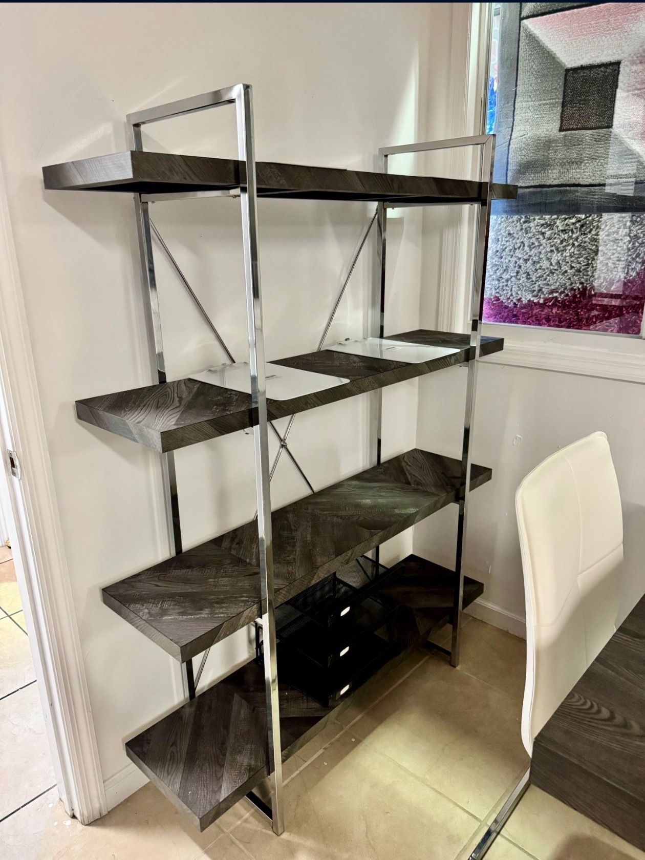 WOOD & CHROME BOOKCASE ON SALE!!! Low stock!!!