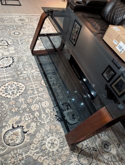 Glass Top Coffee Table with Wood Base