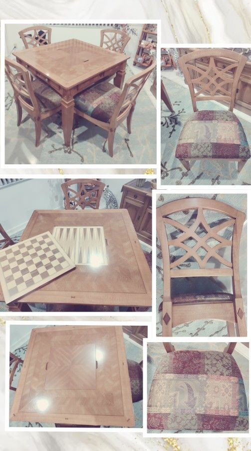 Beautiful Wood Game Table with Four Chairs
