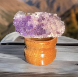 natural amethyst crystal specimen with druzy