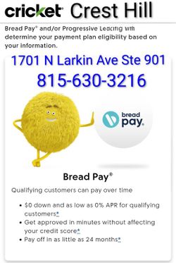Crest Hill Cricket On Plainfield Rd & Larkin Ave New Payment Plan Available With Bread Pay