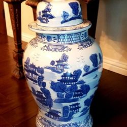 Large Asian Blue And White Jar