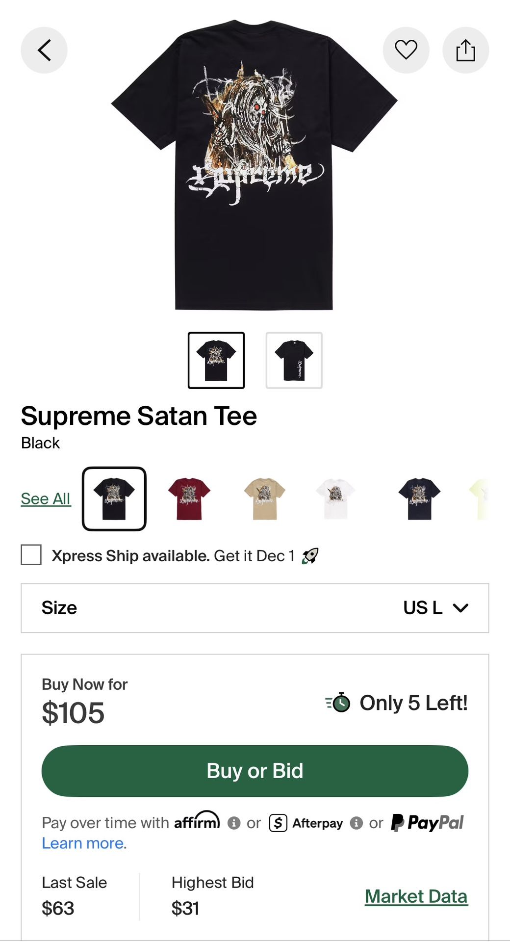 Supreme Satan Tee Black Brand New