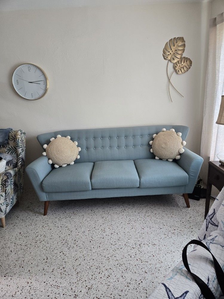Coastal Blue Button Back Sofa