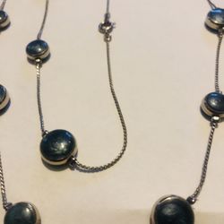 Vintage   Blue Enemel  And Silver Tone 28 inch  Necklace  Excellent  Condition 