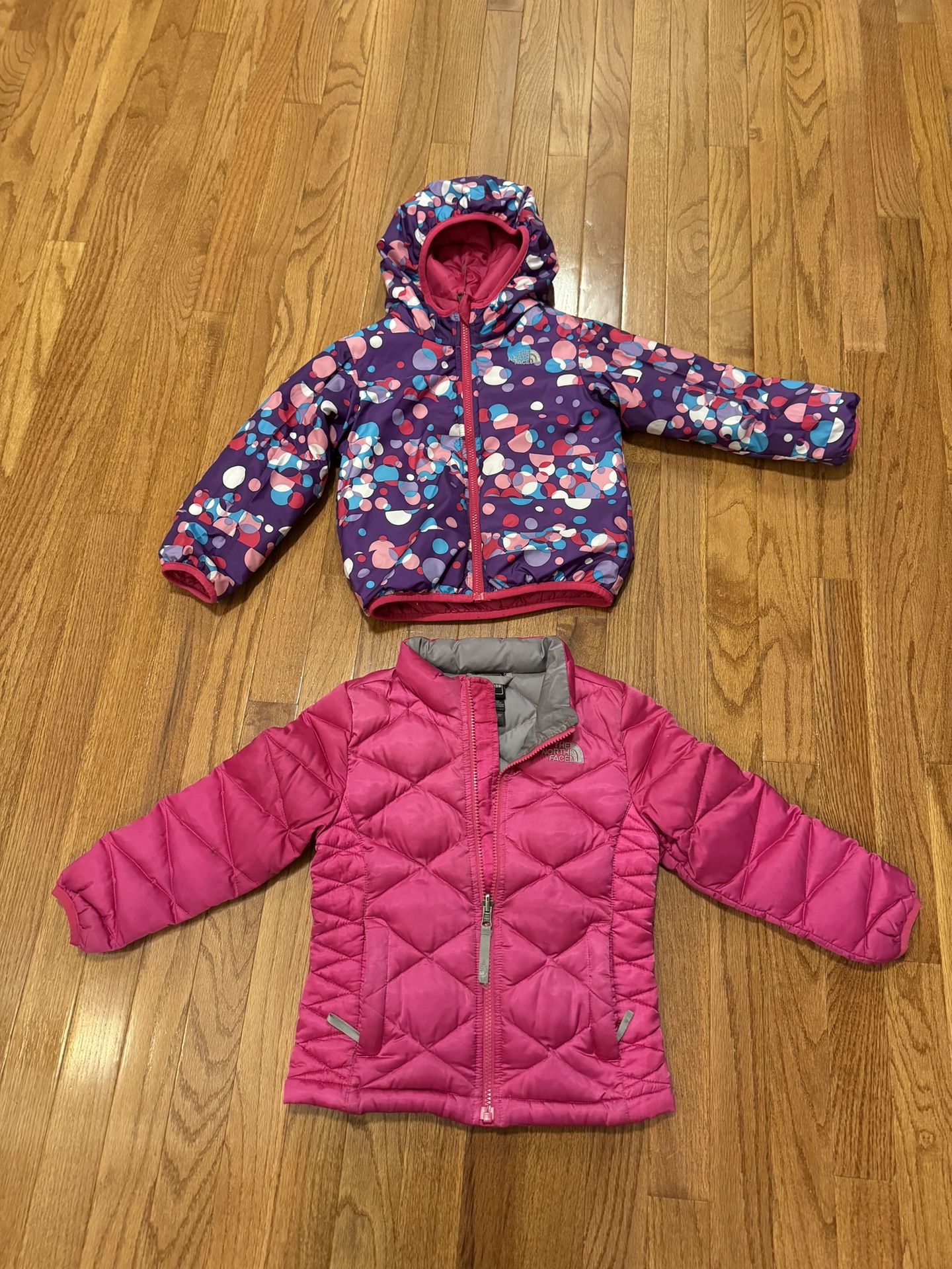 The North Face Kids Girls Jackets Coats Pink DOWN filled Puffer Size 5 And Reversible Hooded Jacket Size 4T 1) The North Face Puffer Jacket in hot pi