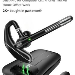 Bluetooth Headset V5.3, Wireless Earpiece with 1000mAh Charging Case, 96H Talktime, Hands Free Noise Canceling Headphones with Dual-Mic for Computer 