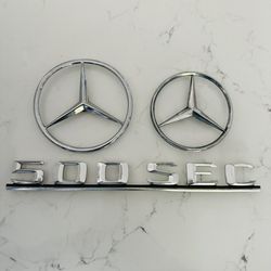  3 Piece Lot includes  1 Mercedes Benz 500 SEC Emblem Chrome Metal Logo OEM And 2 Round Logos