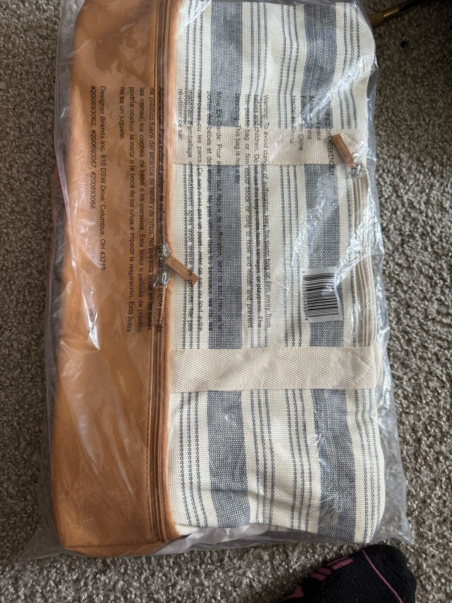 NEW Blue and white striped Weekender tote bag 20" L x 9" W x 13" H