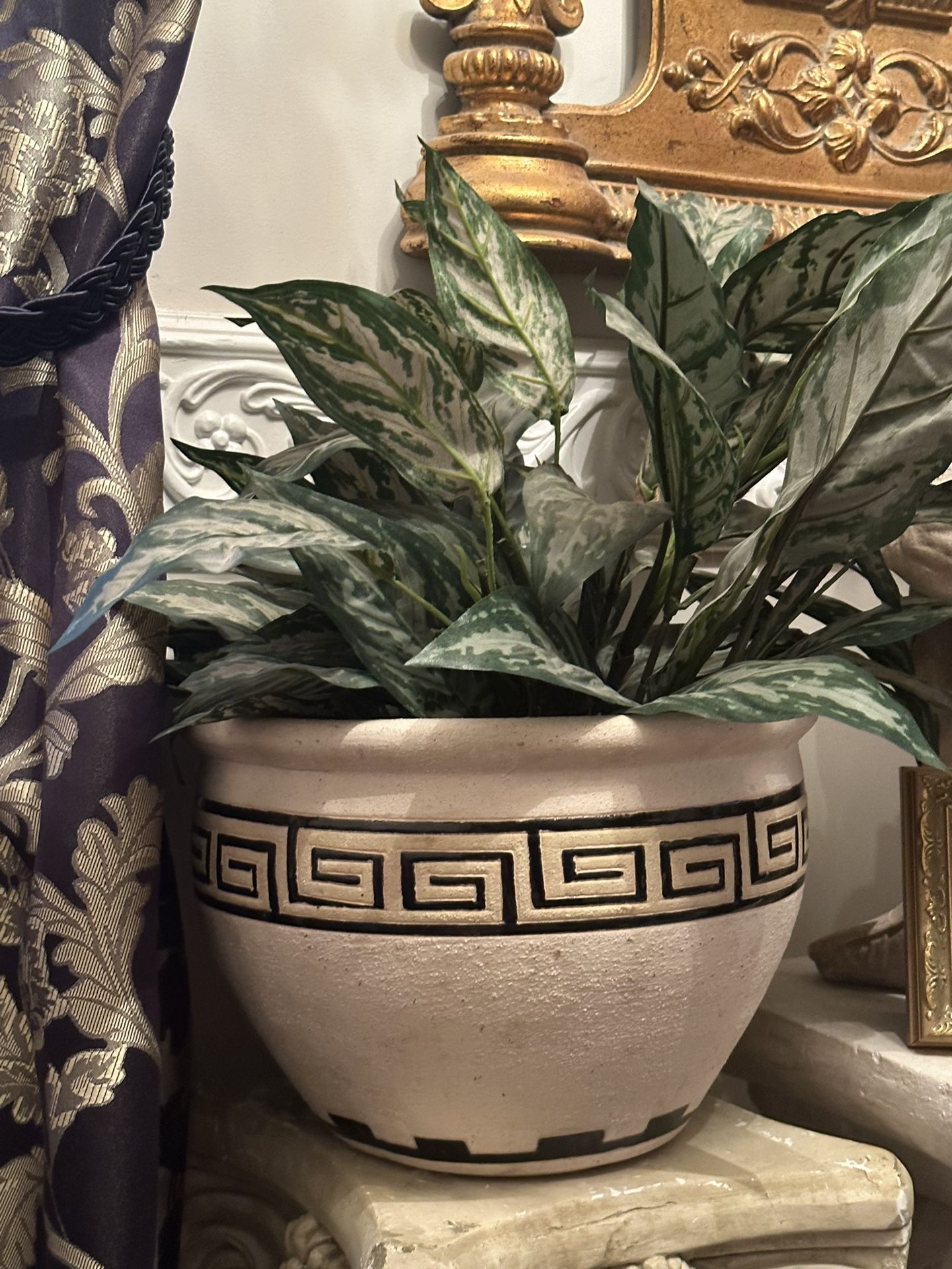 Greek Vase/Pot with Lovely Artificial Leaves/Flowers