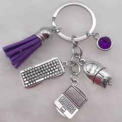 Brand New Office Assistant Secretary Manager Charms Keychain Gift - Purple Tassel 