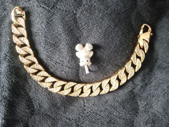 Silver Teddy Bear And Stainless Steel CZ Bracelet 7 1/2"