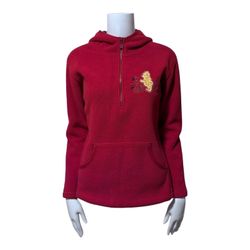 Vintage Winnie the Pooh Fleece Quarter Zip Hoodie Size Small Red