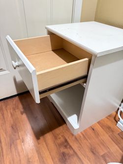 White Nightstand with Drawer and Shelf