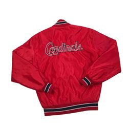 VINTAGE ST LOUIS CARDINALS SATIN JACKET MEDIUM M MENS RED BOMBER DELONG USA MADE