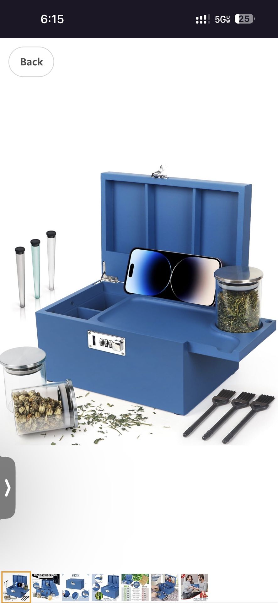 Large Blue Bamboo Box with Combination Lock, Decorative Storage Box with Detachable Compartment, Wooden Box with Alright Jars & Brushes & Storage Tube