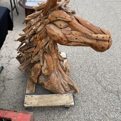 20th-Century Driftwood Horse Head Sculpture — Wood Art