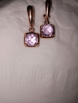 New Checker Cut Cushion Amethyst Earrings 