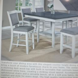 Counter High Table . 4 Chairs 1 Bench