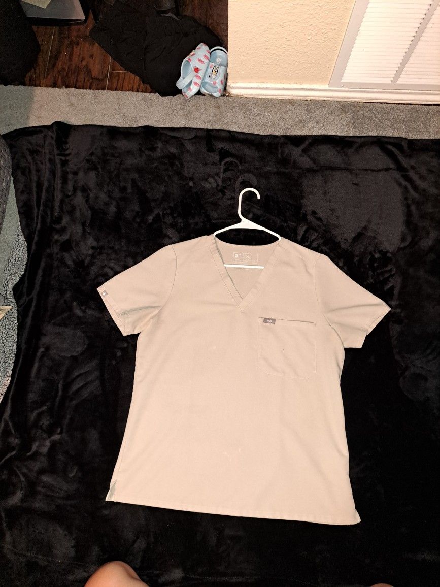 Women's Large Figs Beige Scrub Top