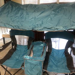 Double Portable Chair With Canopy And Cooler