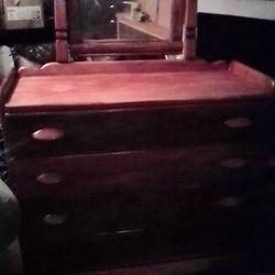 Antique Four Drawer Dresser With Mirror
