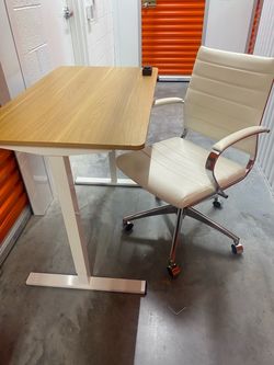 Rectangular Electric Standing  Height Desk and Leather Desk Chair