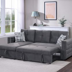 Brand New Grey Sectional Sofa Storage Sleeper 