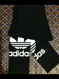 ADIDAS TRF Trefoil Track Running Black Leggings With White Logo On Bottom Of Pant Legs