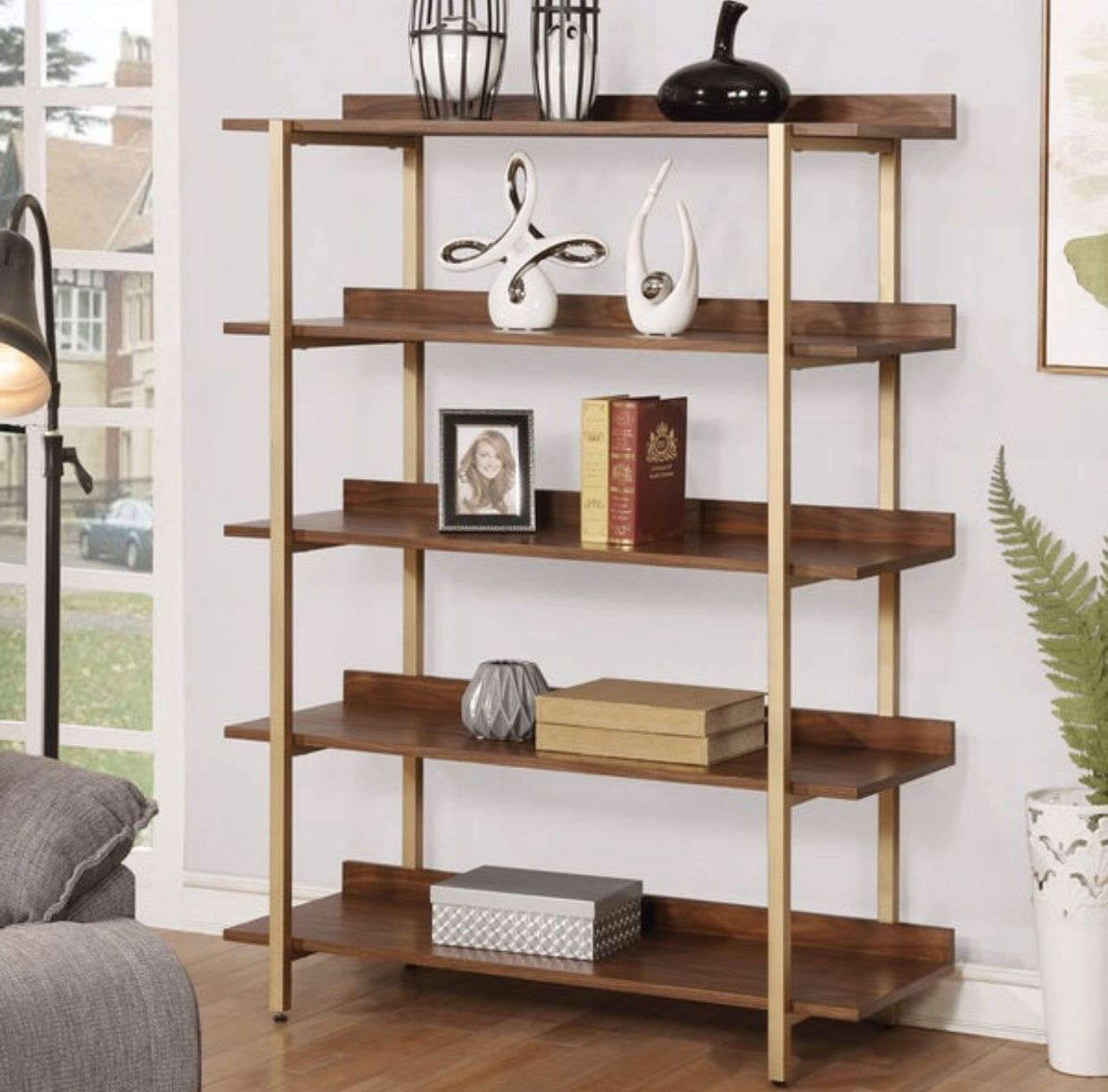 Library/Shelf - Contemporary Walnut Metal Display BRAND NEW (already assembled!)