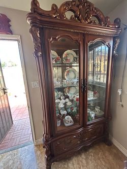 Ornate Wood China Cabinet Display Hutch