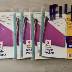 Avery 75254 Binder Pockets Assorted Colors 5 Count - 5 Pack Available- Price For Each 