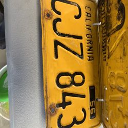 VINTAGE CALIFORNIA YELLOW LICENSE PLATES SET $150 for the matching pair 