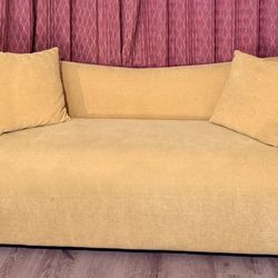 Modern Curved Sofa – Mustard/Golden Yellow – Excellent Condition