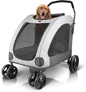 Dog Stroller for Large Pet Jogger Stroller for 2 Dogs Breathable Animal Stroller with 4 Wheel and Storage Space Pet Can Easily Walk in/Out 
