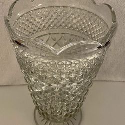 Vintage Anchor Hocking Diamond Cut Wexford Clear Glass Crystal Vase.