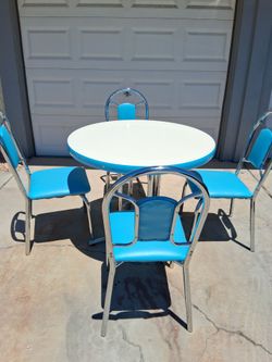 Retro 50s-Style Diner Table & 4 Chairs Set- Blue/ Chrome