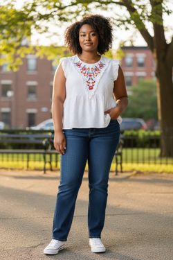 Time & Tru XXL 20 Embroidered Floral Boho Sleeveless Blouse