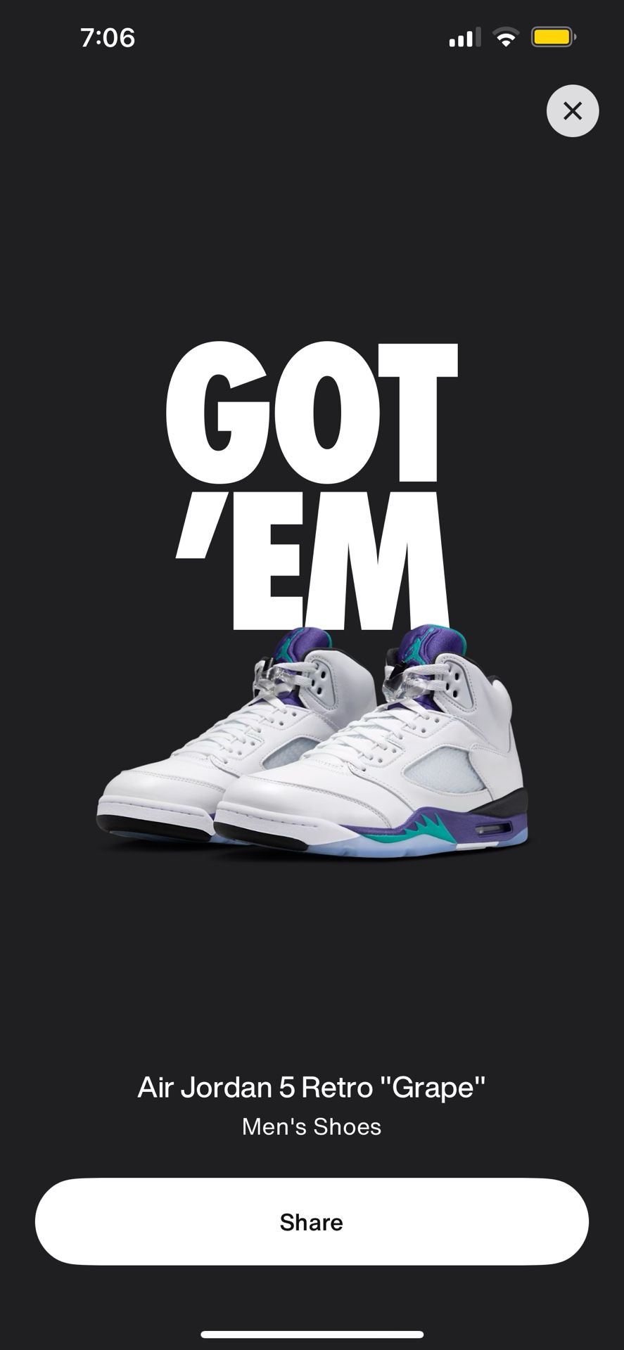 Air Jordan 5 Grapes Size 12