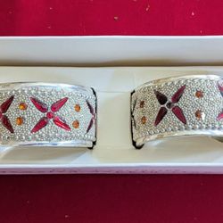 Silver-plated Jeweled Napkin Rings