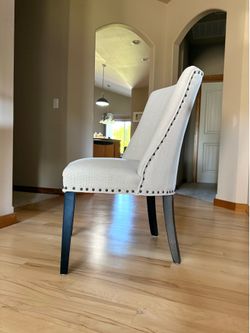 Set of 4 modern dinning chairs beige w/espresso legs