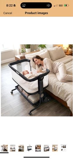 KRIDDO 2-in-1 Baby Bassinet for Infant, Bedside Sleeper for Baby Dark Grey, All-Around Breathable Mesh, Adjustable Height & Incline, Lockable Wheels, 