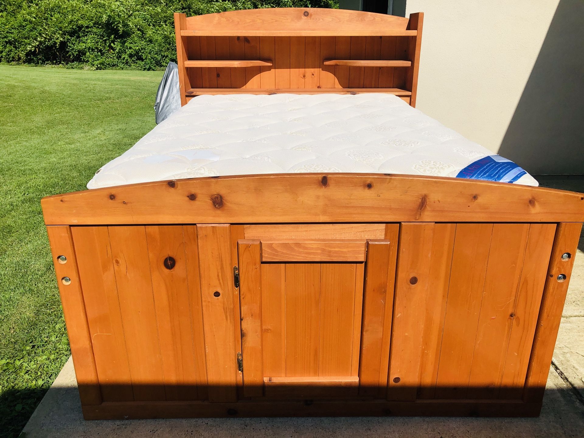 Solid Pine Wood Full Size Bed and Matrress. 9" Wide Mattress.