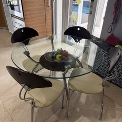 Modern 5-Piece Glass Dining Set – Chrome & Espresso Accents